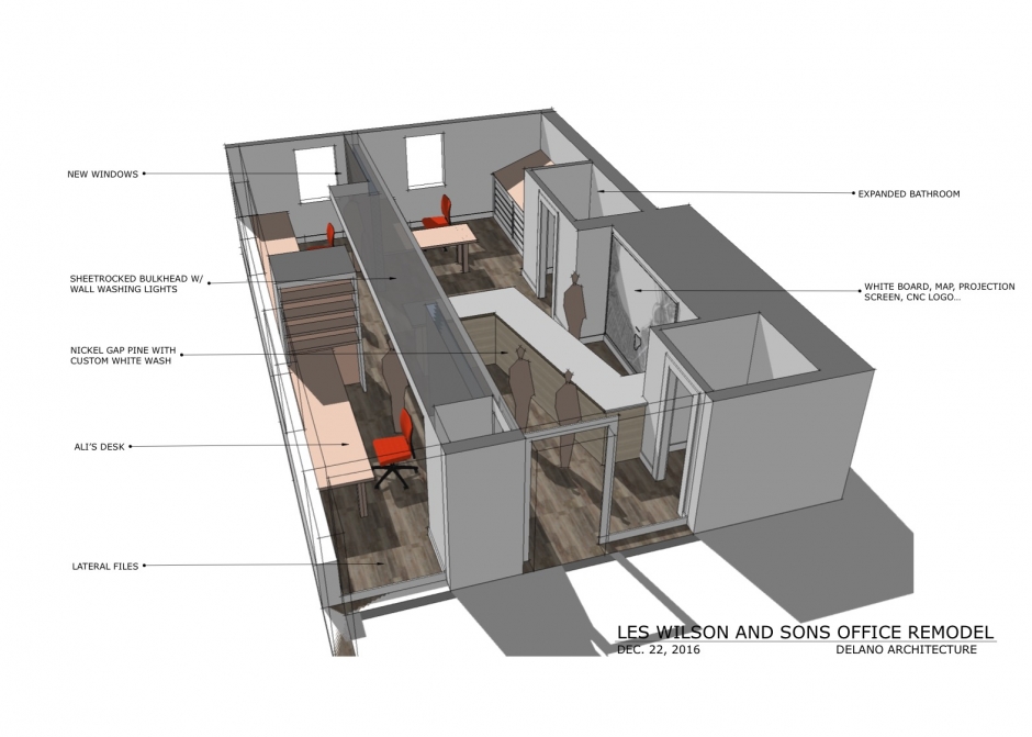 Les Wilson Office Remodel, Sketchup Rendering, Maine Architect