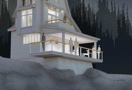 Night rendering, Maine Architect, Waterfront home, AIA unbuilt awards winner