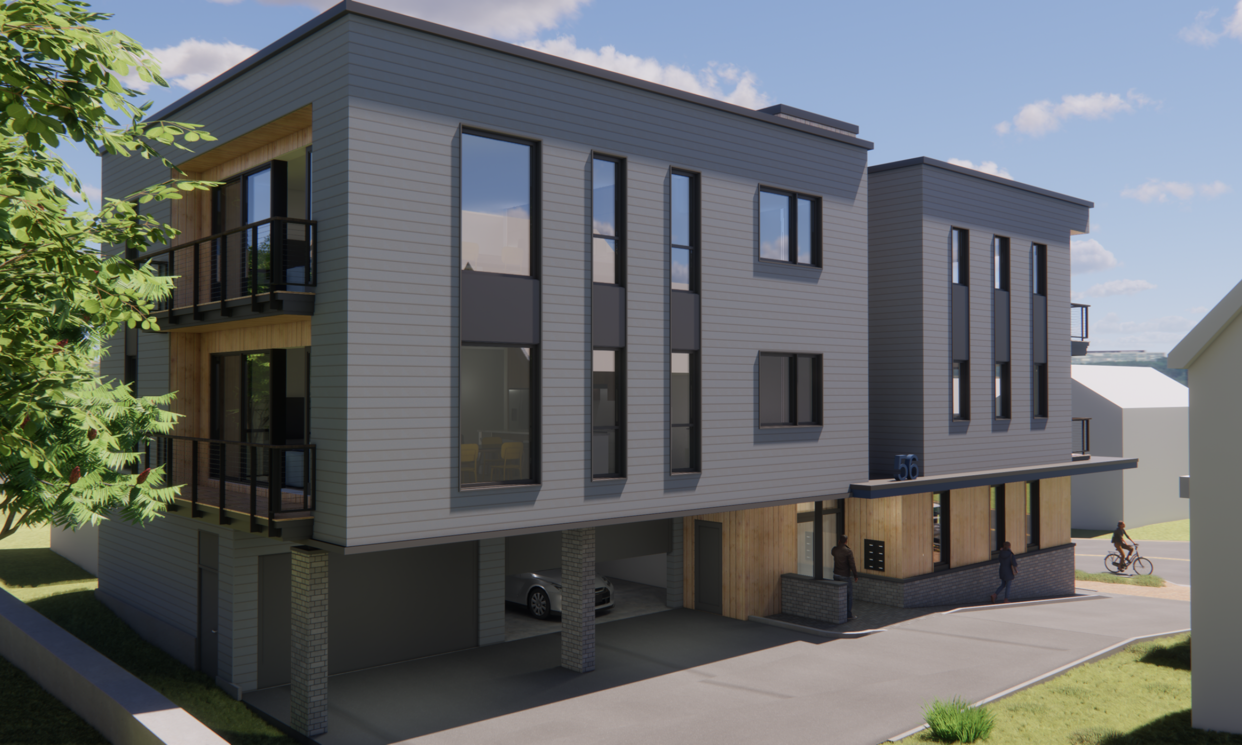 carpport and garage, multi-family housing, modern design, housing, apartments