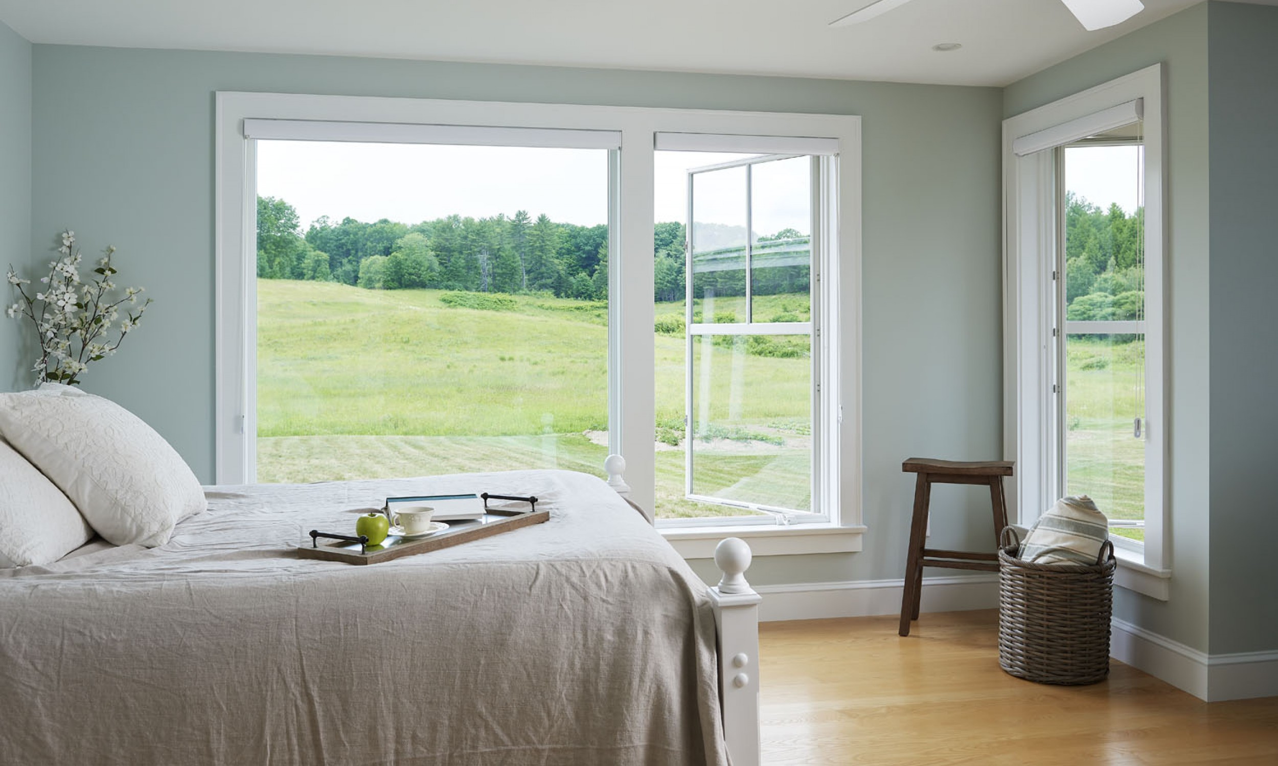 Master Bedroom, Large windows, Maine Architect, Andersen windows
