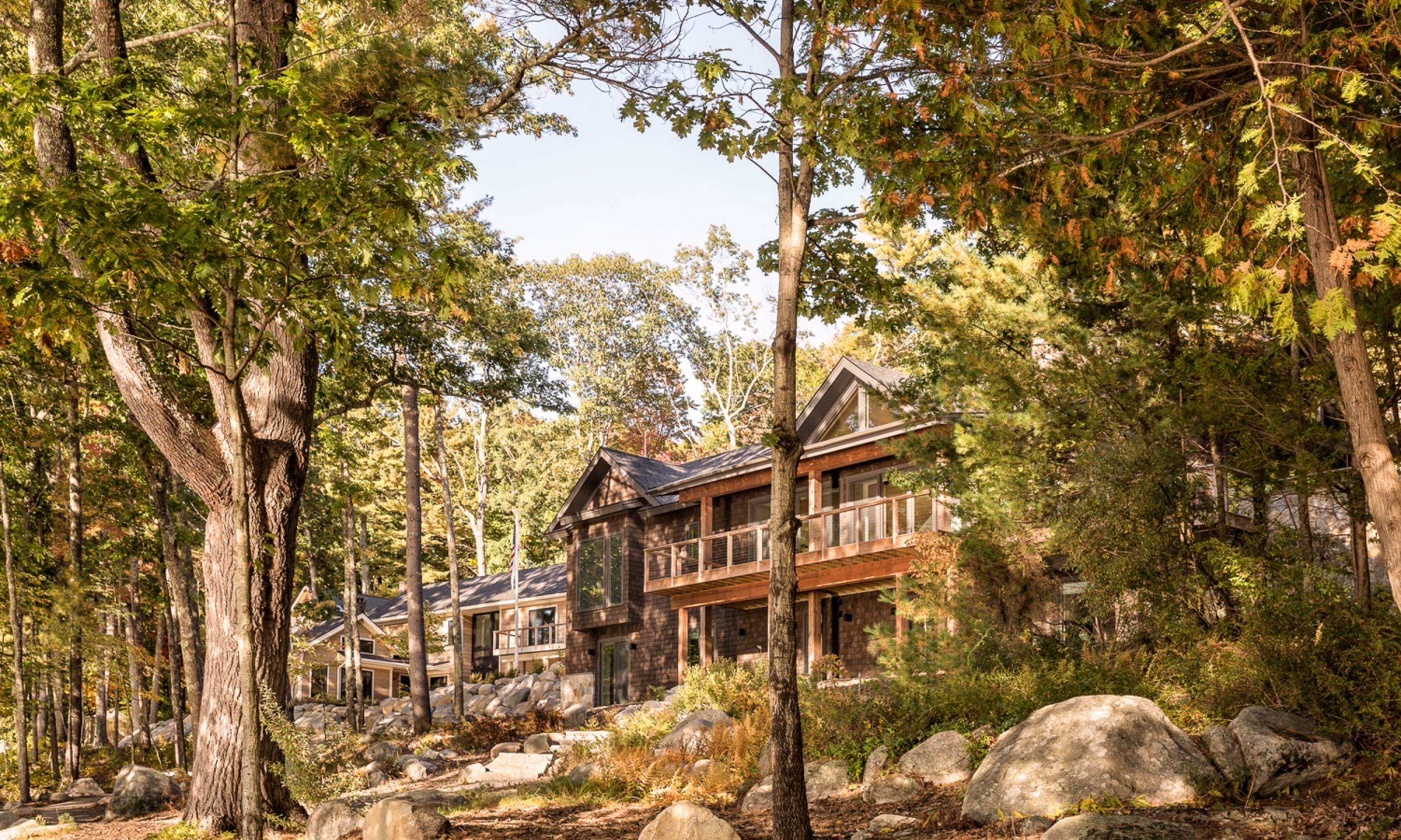 Along the Water Tree house, waterfront home, outside living, big doors, New England architecture