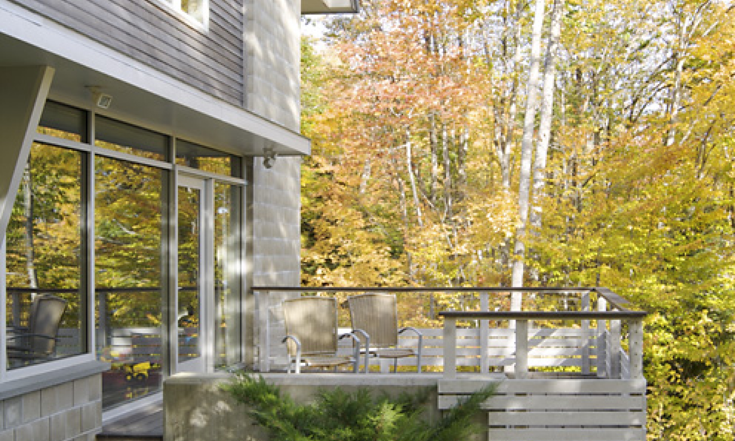 Lake-side deck Lake-side deck, white cedar rail, cable railing, Maine Architect, waterfront home