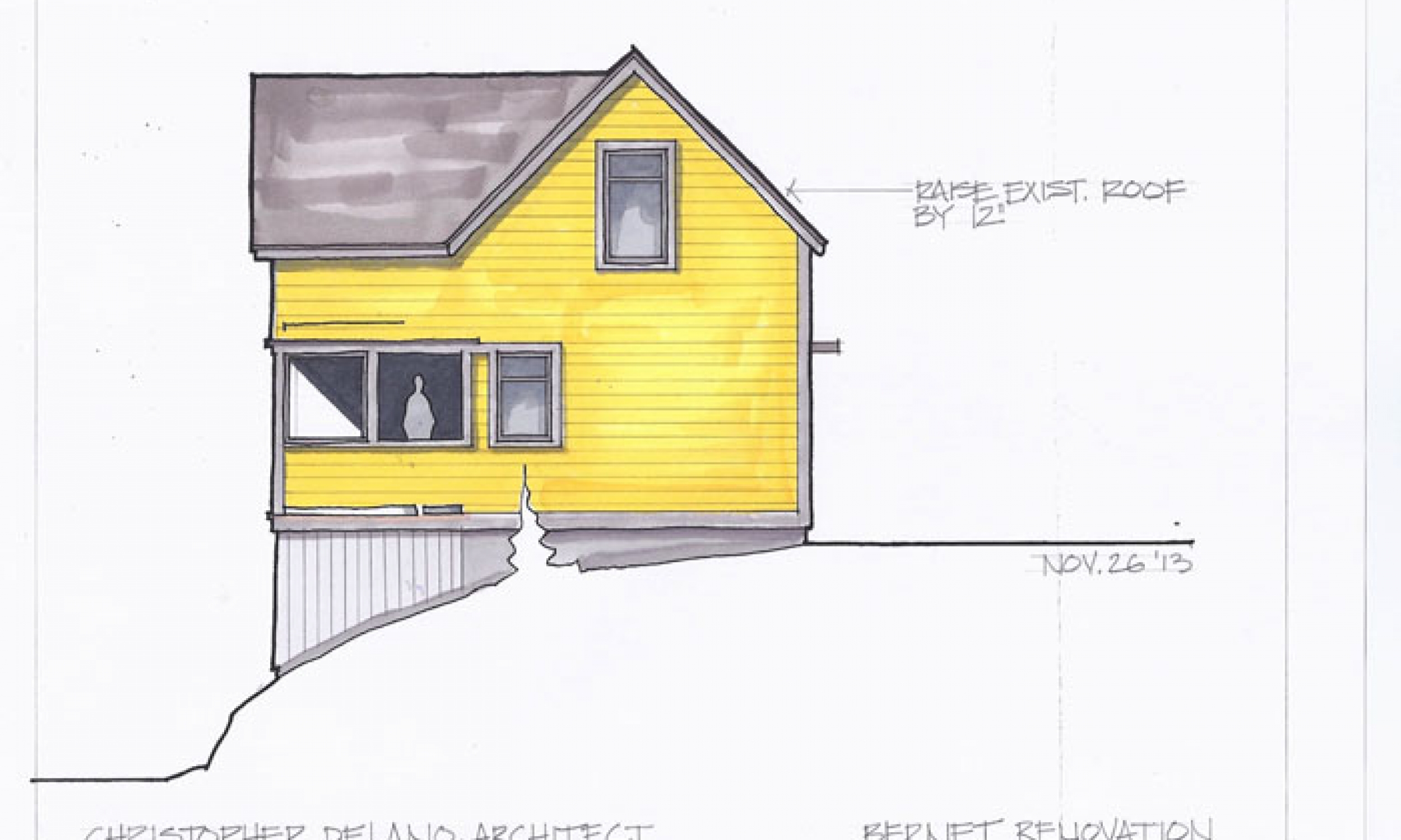 Design B- Hand Rendering Cottage renovation, Maine Architect, Maine renovation