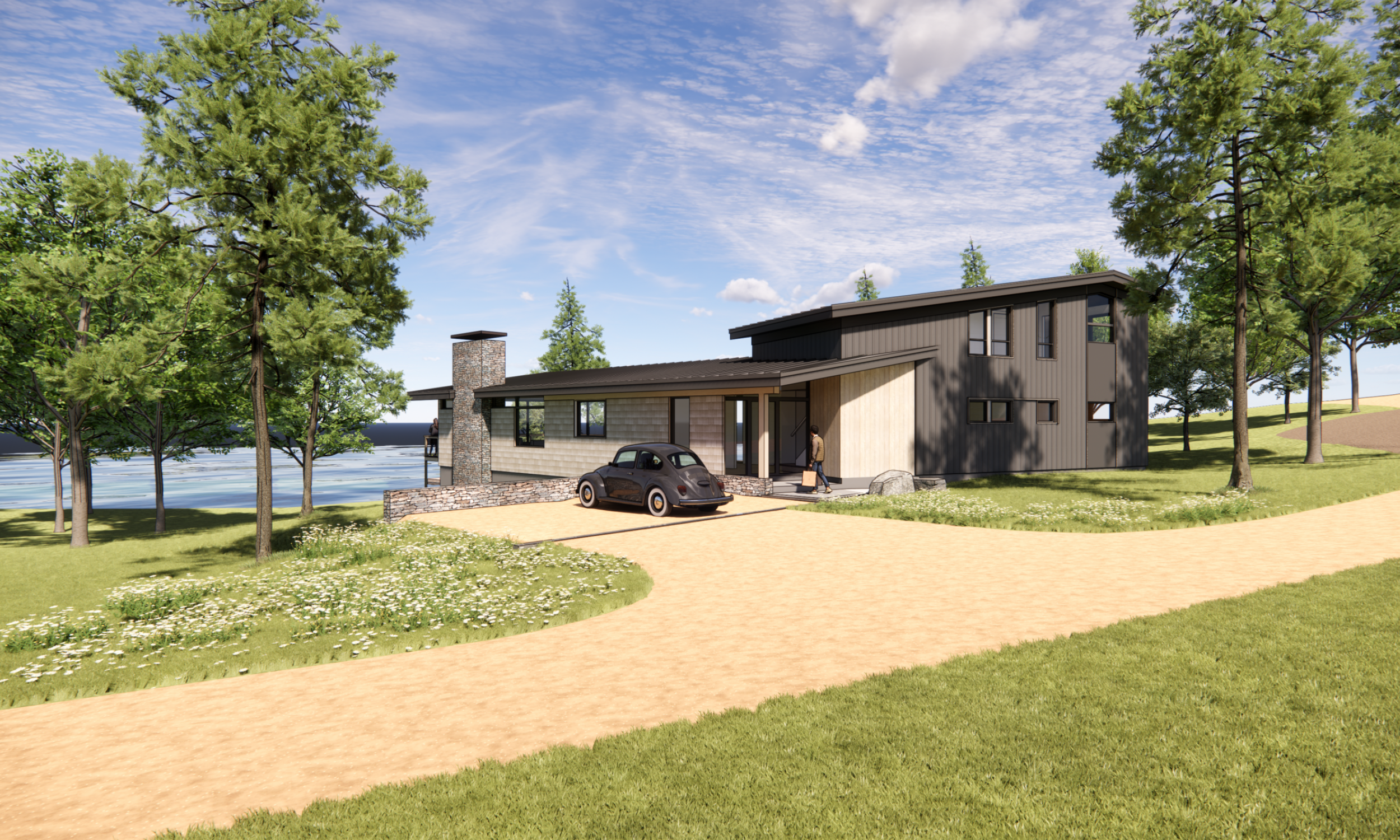 Waterfront home, Maine Architect, Lake living, Sliding Doors, cedar shingles
