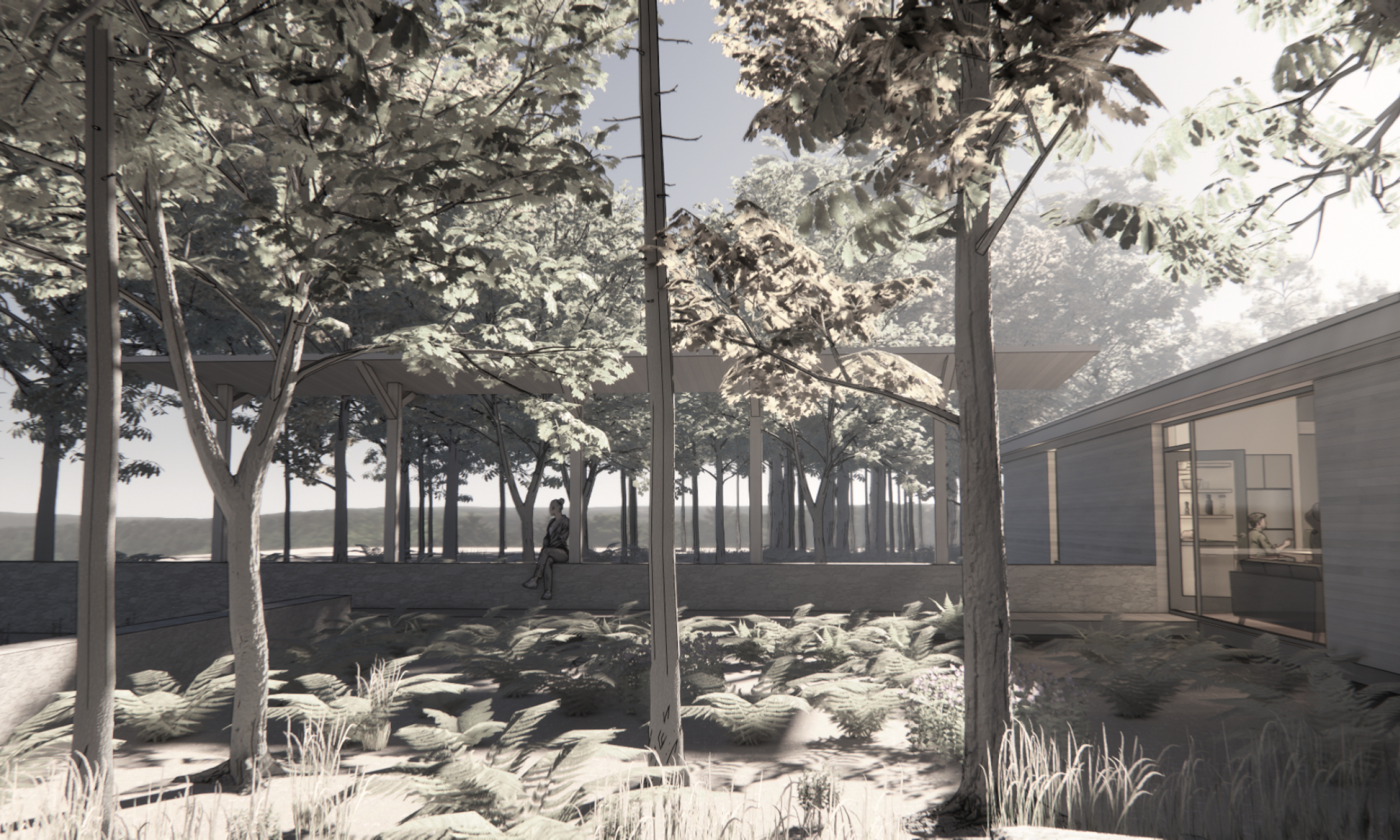 View of the Entrance Canopy Maine Architecture, Waterfront Home, Lake Living, Stone Walls, Waterfront Deck