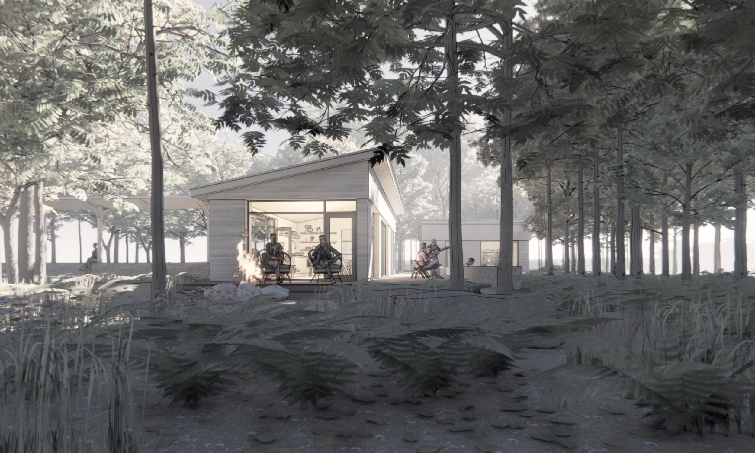 Prefabricated Living Module Waterfront home, Maine Architect, Lake living, oversized doors, cedar siding