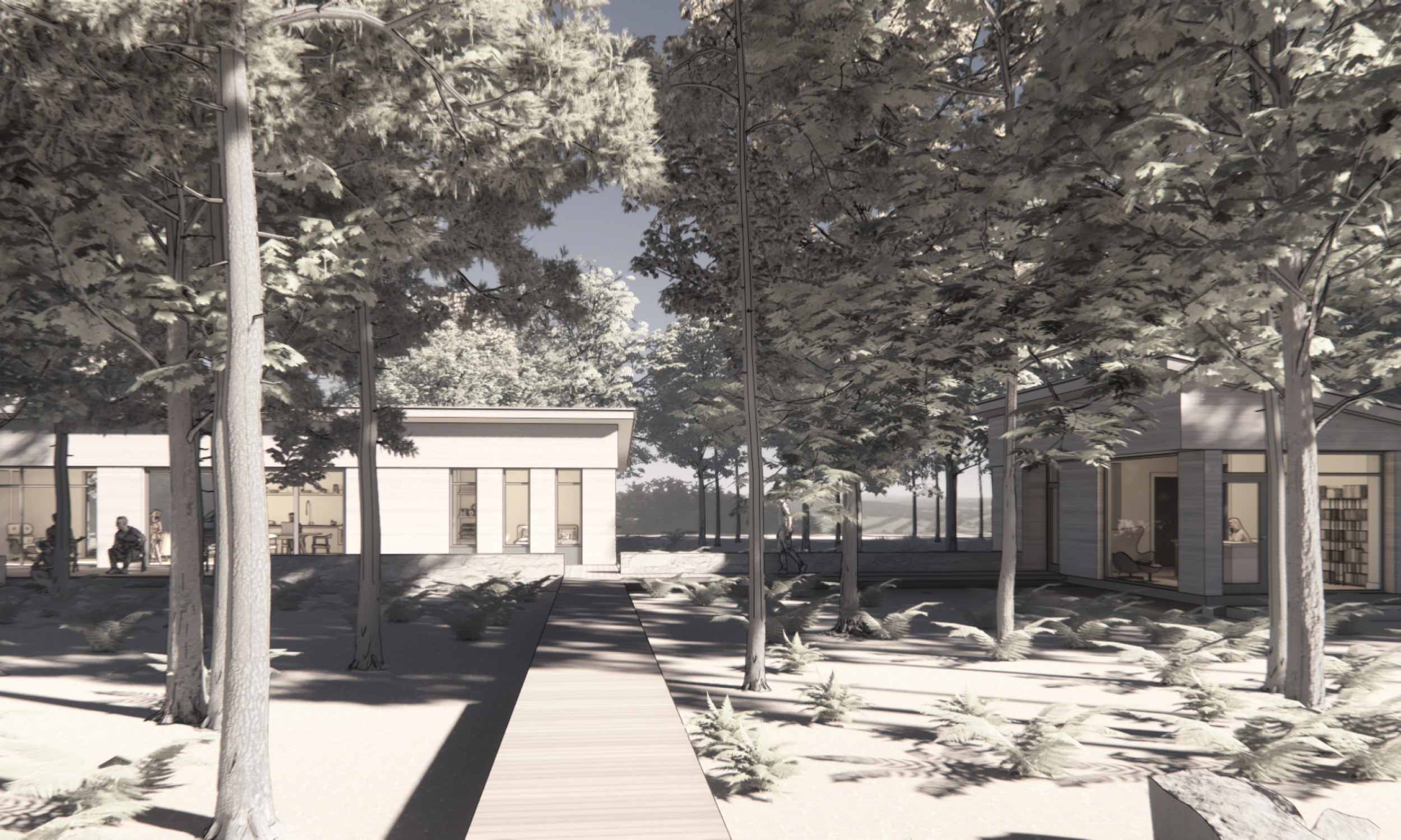 View of the master bedroom Maine Architecture, Sustainable design, in the forest, Maine Architect, Prefabricated