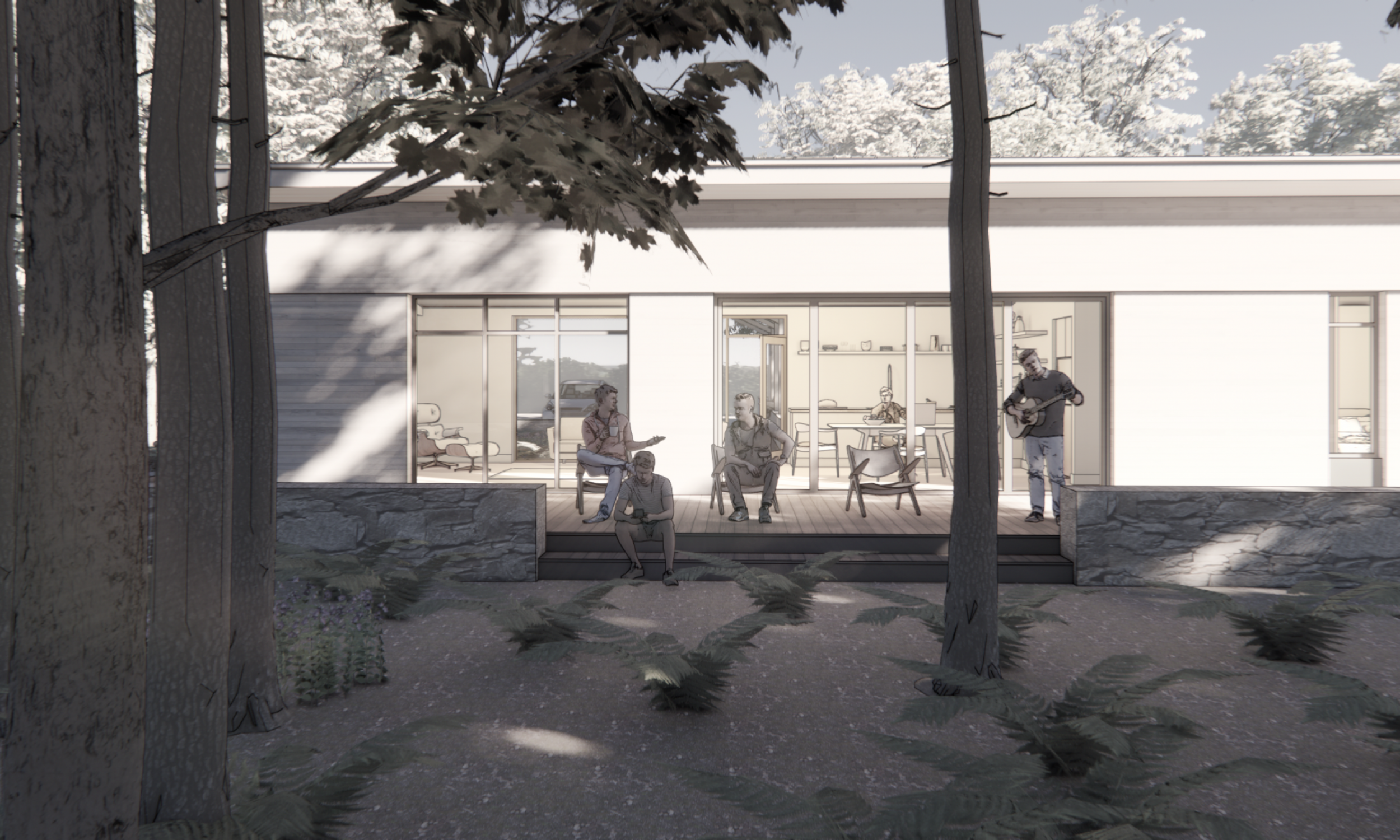 View of Living spaces Maine Architect, Prefabricated, Sustainable design