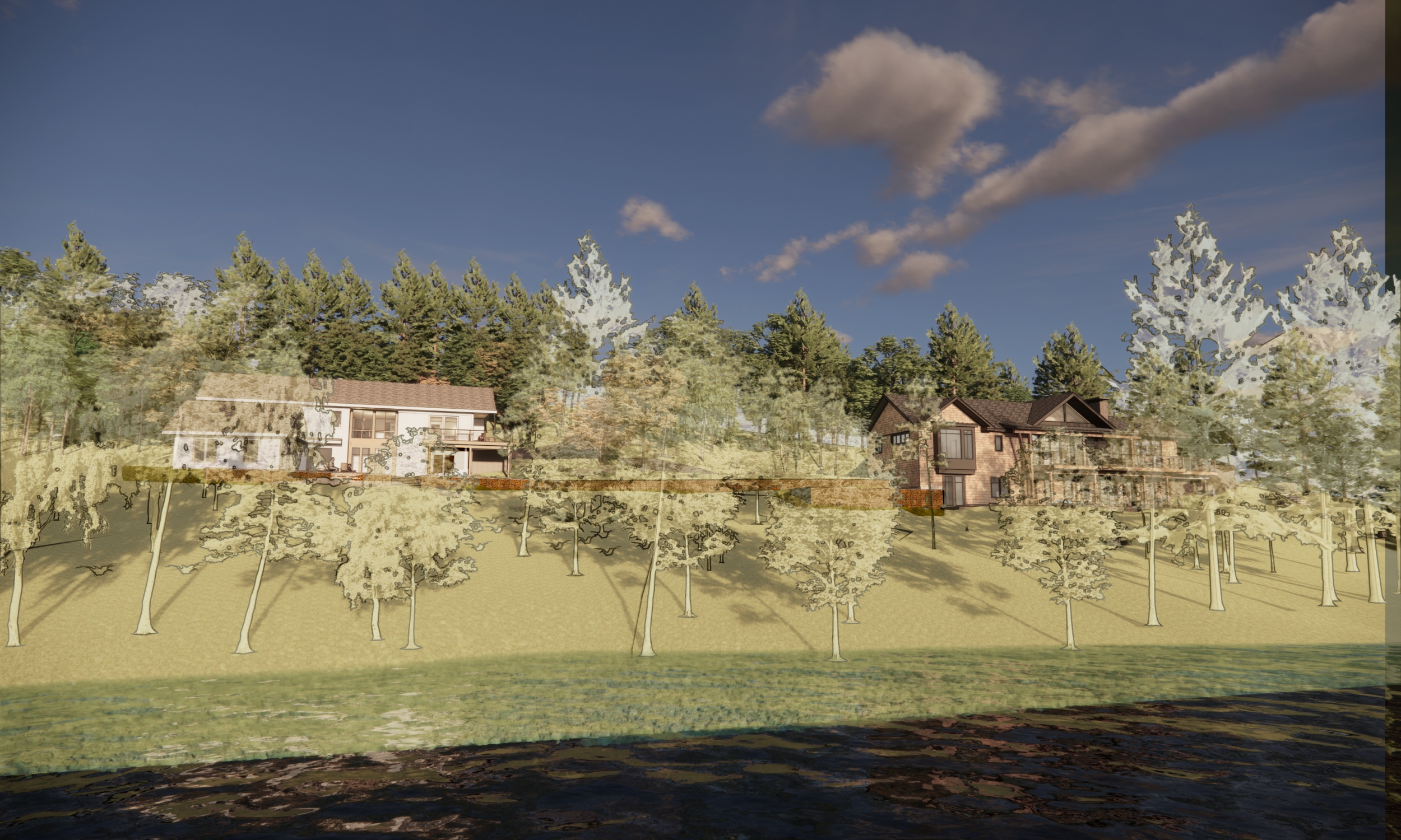 Design Renderings of both new homes Design rendering, waterfront homes, lake homes, wood construction