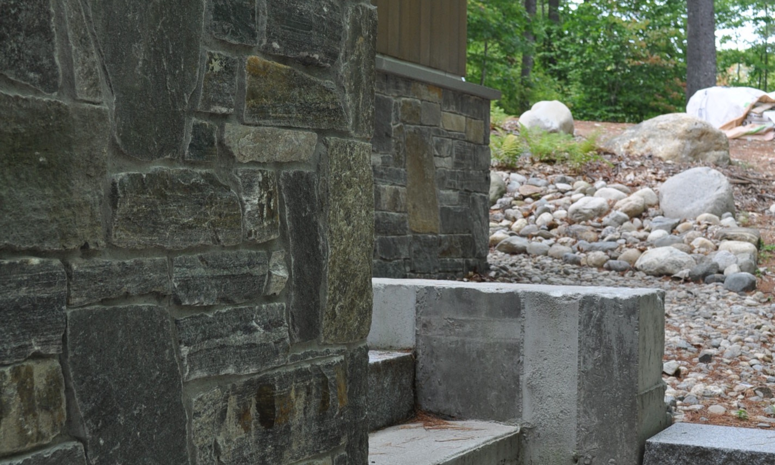 Stone/steps detail Stone wall, granite steps, Maine Architect