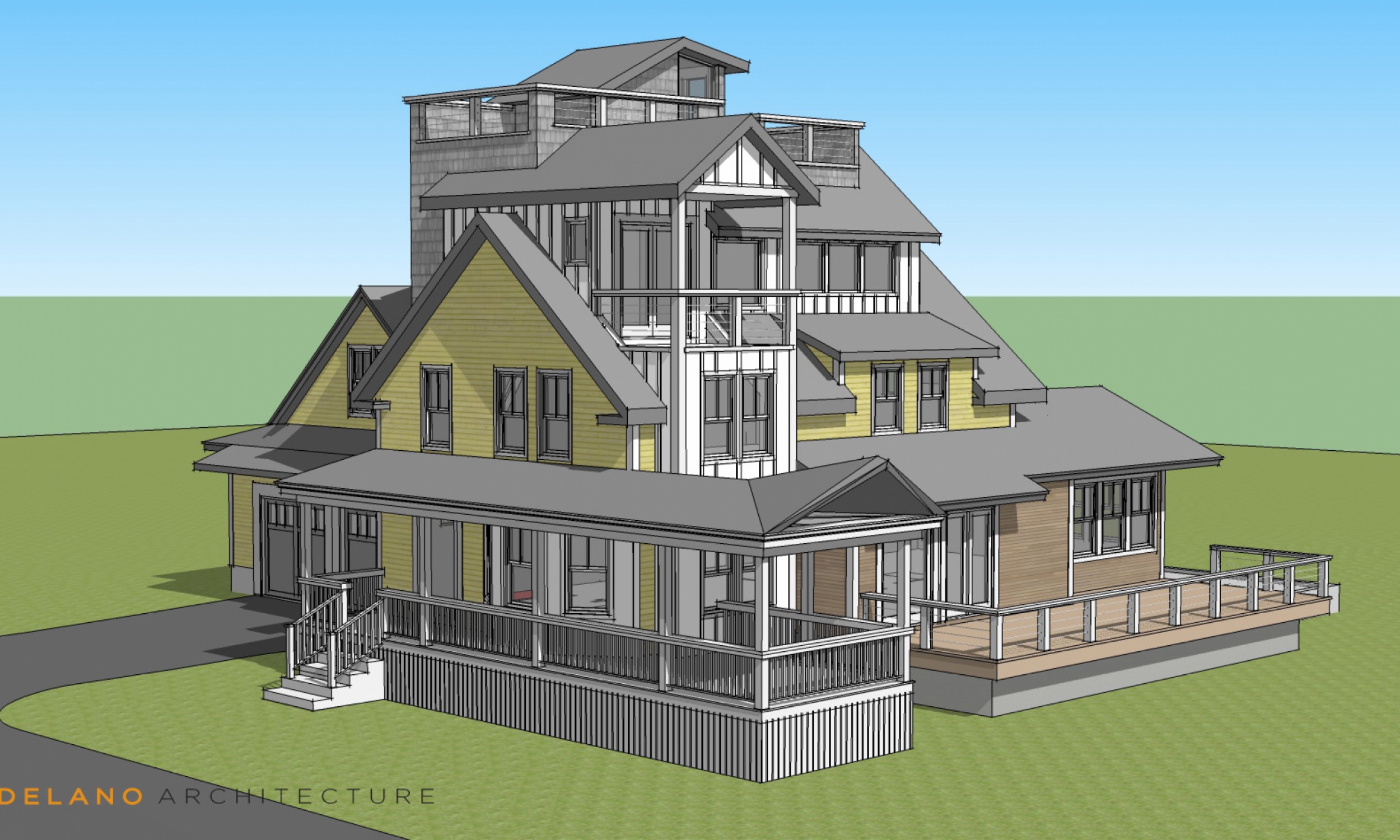 Design Model, Seaside, Maine Architect, Renovation, Tower, Rendering, Sketchup